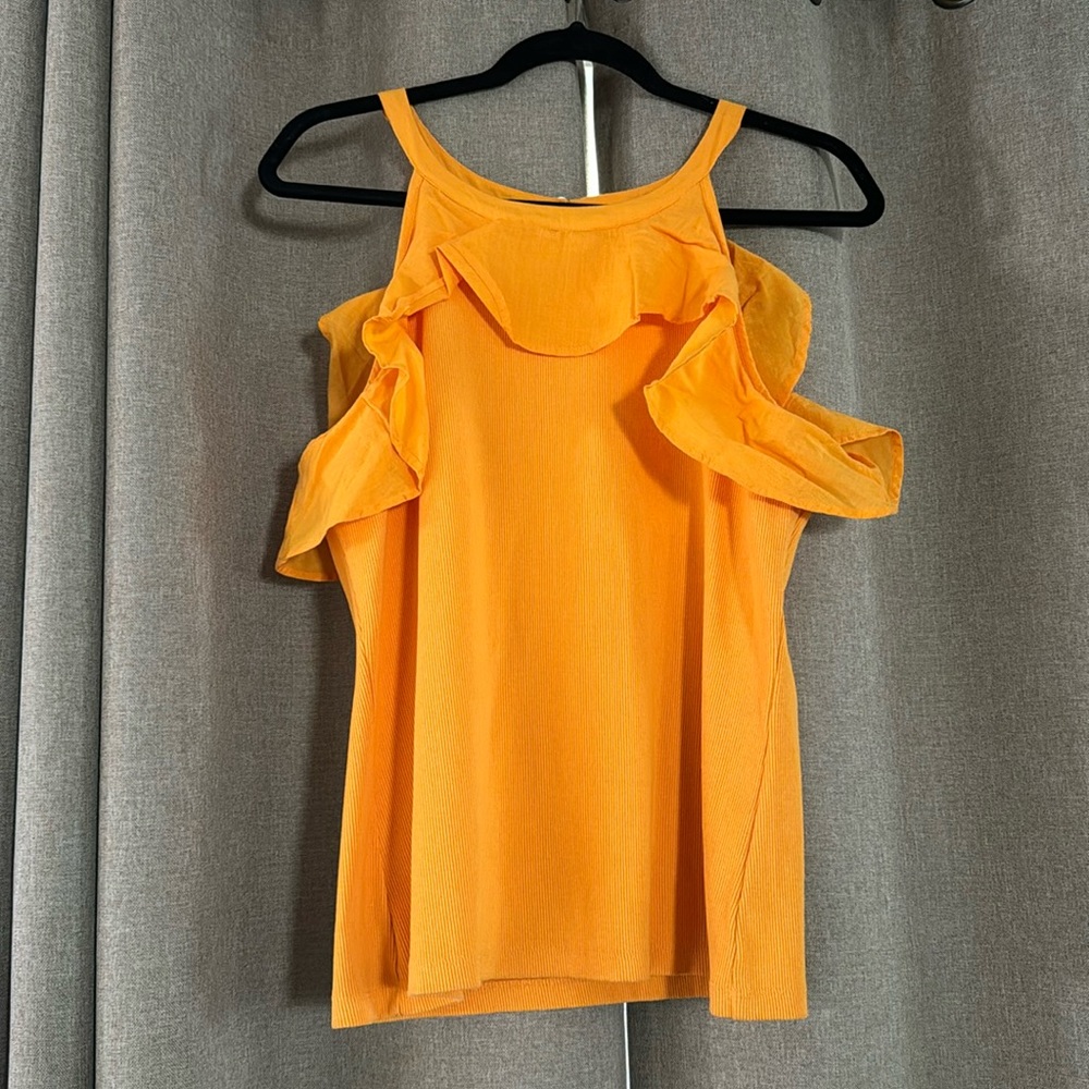 Maeve by Anthropologie Orange Ribbed Ruffle Tank